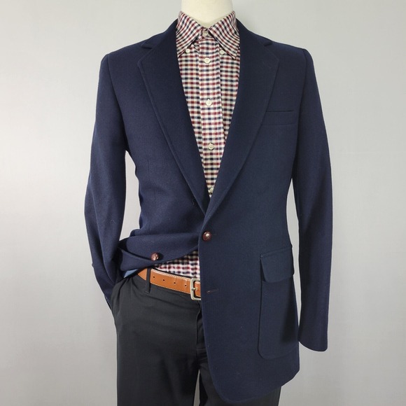 VTG Haggar Men's Tweed Sport Coat Blazer‎ Two Button Navy Wool Size 40L - Picture 1 of 16